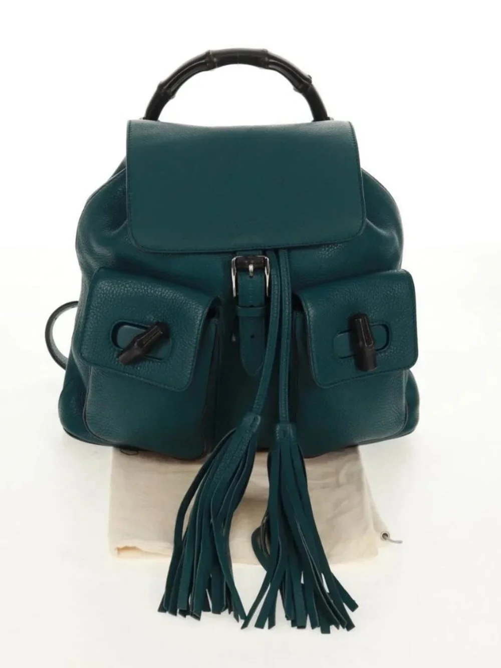 GUCCI Bamboo Backpack Leather Green Silver 370833 Auth 159026V